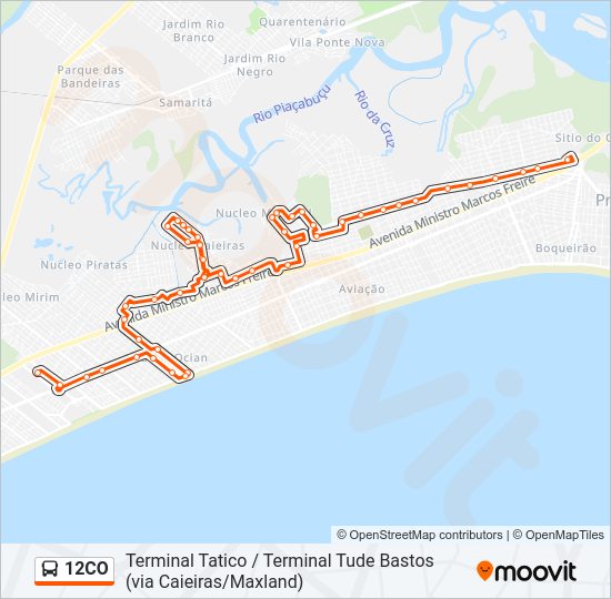 Mapa da linha 12CO de ônibus