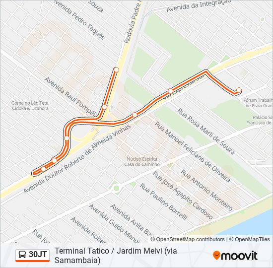 Mapa da linha 30JT de ônibus