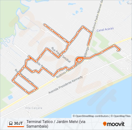 Mapa da linha 30JT de ônibus