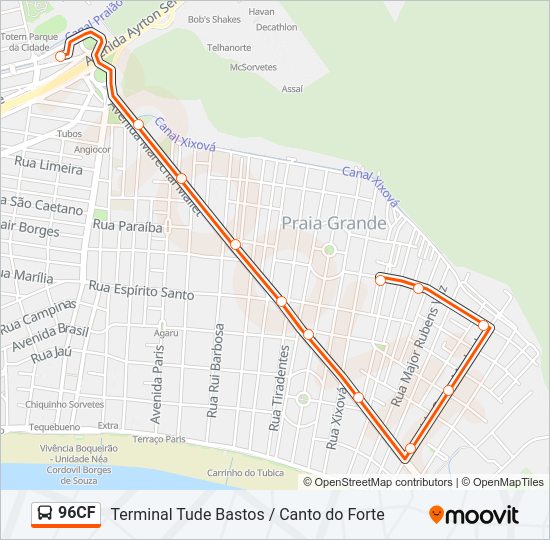 Mapa da linha 96CF de ônibus