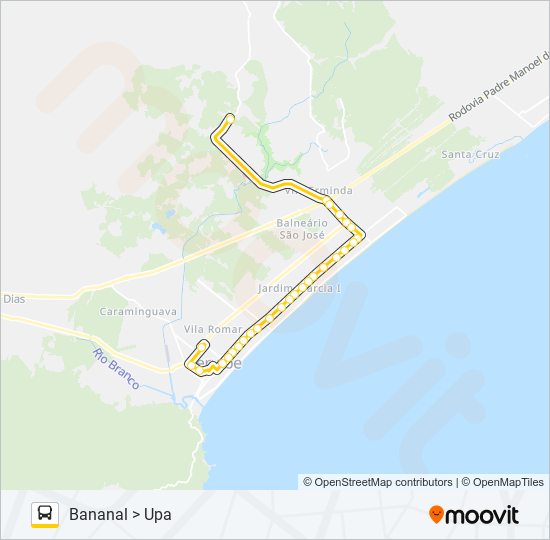 Mapa da linha UPA X BANANAL de ônibus