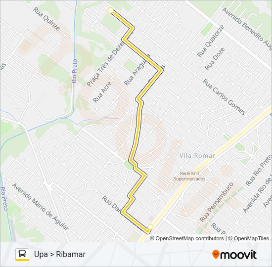 Mapa da linha UPA X RIBAMAR de ônibus