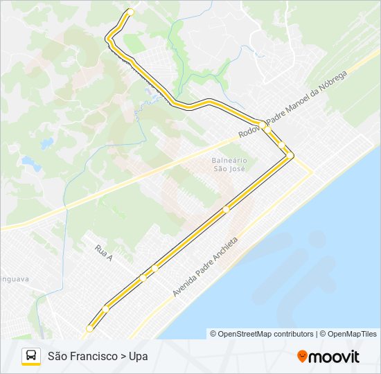 Mapa da linha UPA X SÃO FRANCISCO de ônibus