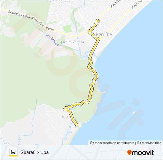 Mapa da linha UPA X GUARAÚ de ônibus
