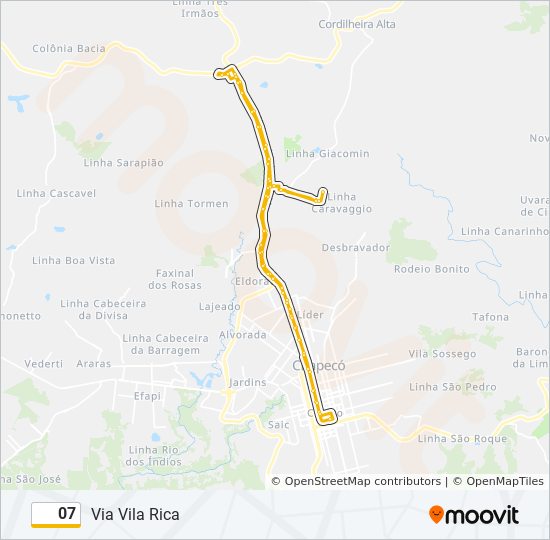 Mapa da linha 07 de ônibus