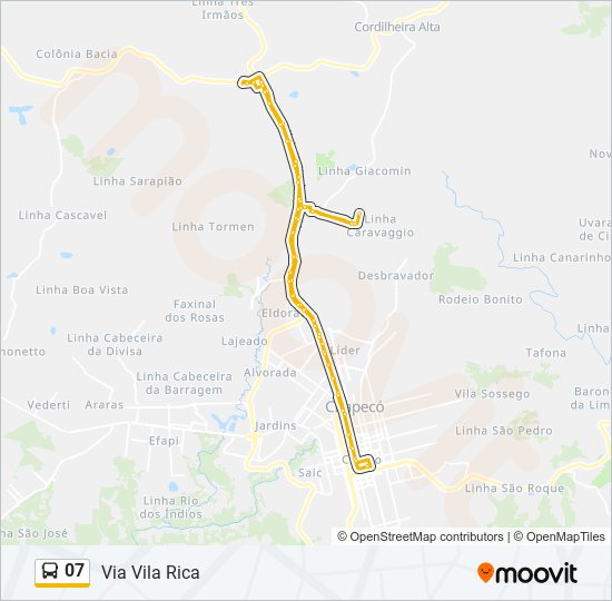 Mapa da linha 07 de ônibus