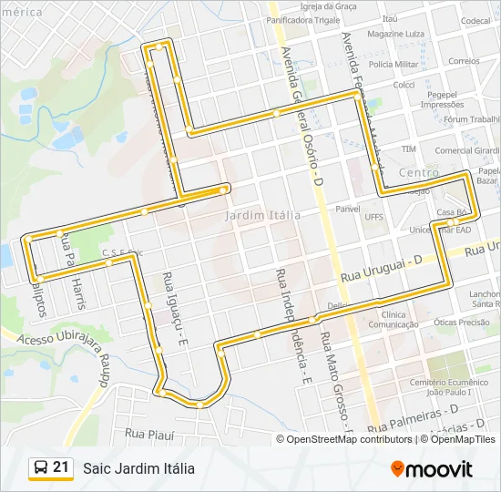 Mapa da linha 21 de ônibus
