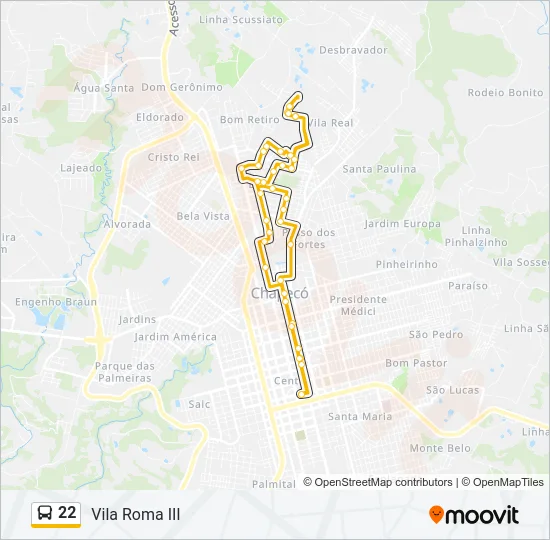Mapa da linha 22 de ônibus