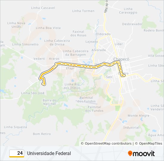 Mapa da linha 24 de ônibus