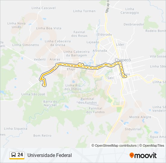 Mapa da linha 24 de ônibus