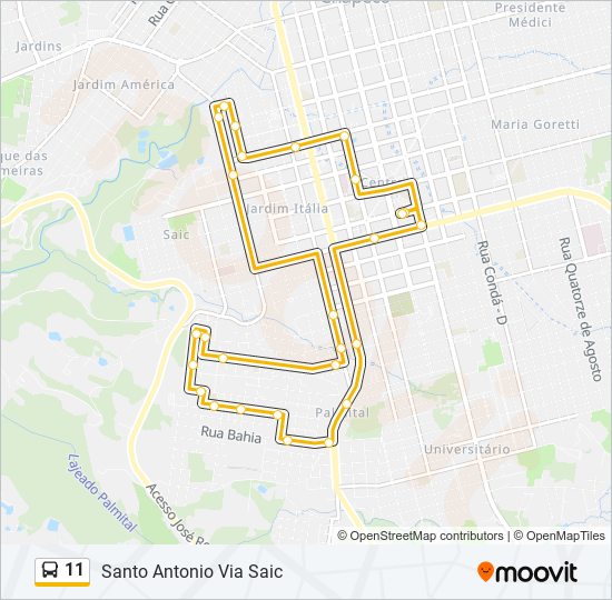 Mapa da linha 11 de ônibus