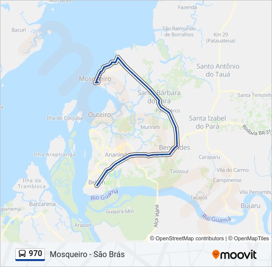 Mapa da linha 970 de ônibus