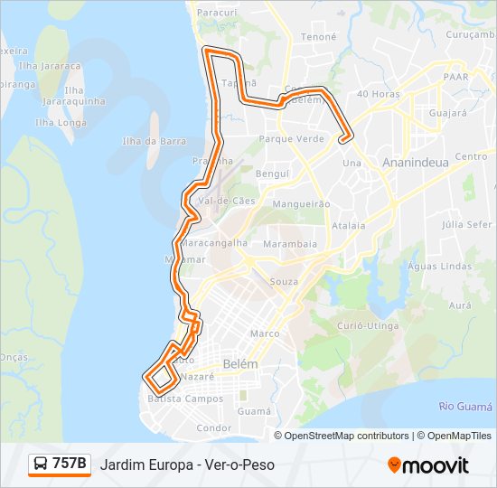 Mapa da linha 757B de ônibus