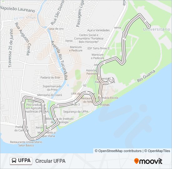 Mapa da linha UFPA de ônibus
