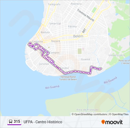 Mapa da linha 315 de ônibus