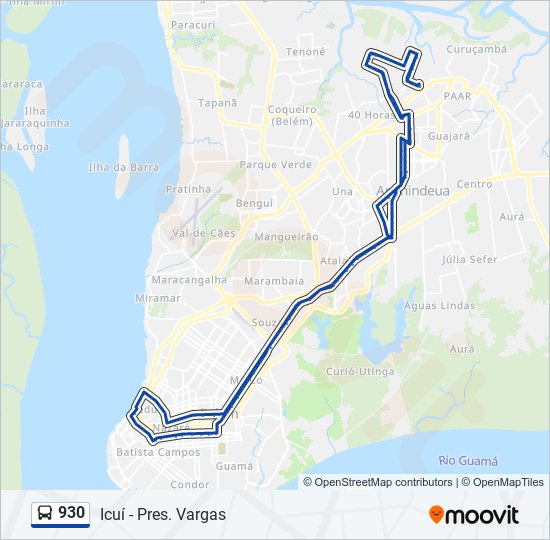 Mapa da linha 930 de ônibus