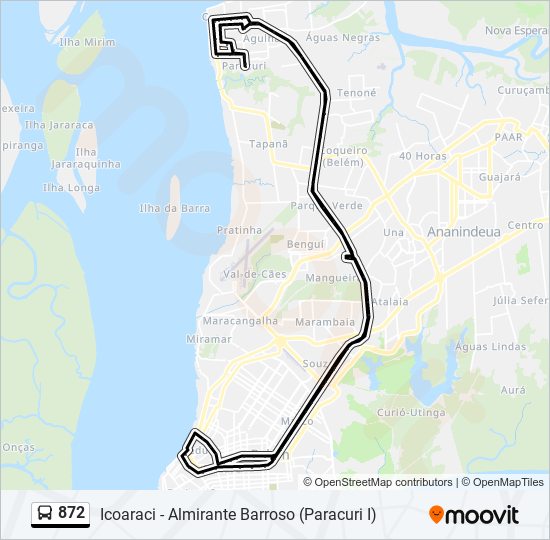 Mapa da linha 872 de ônibus