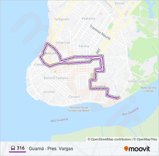 Mapa da linha 316 de ônibus