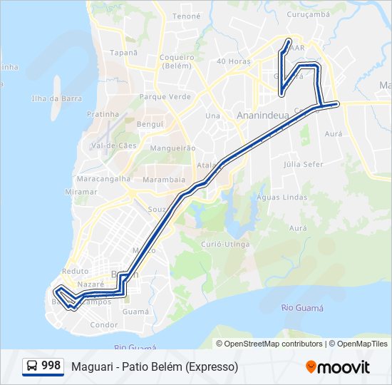 Mapa da linha 998 de ônibus