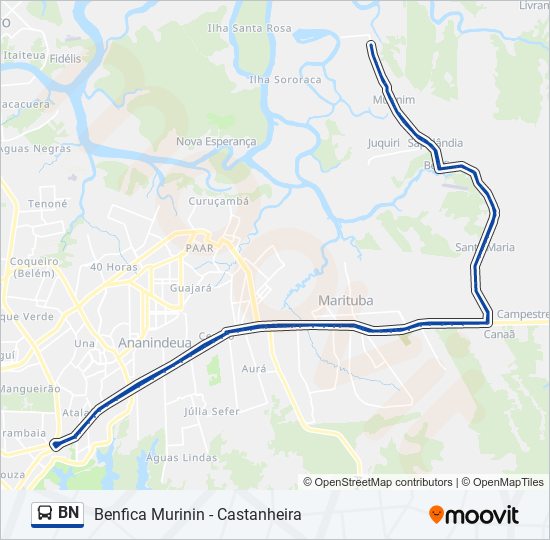 Mapa da linha BN de ônibus