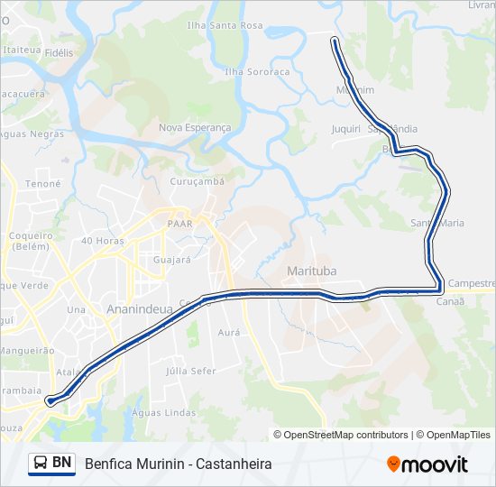 Mapa da linha BN de ônibus