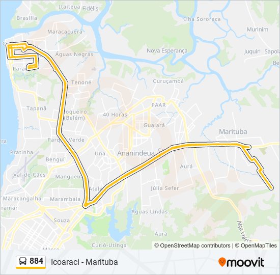 Mapa de 884 de autobús