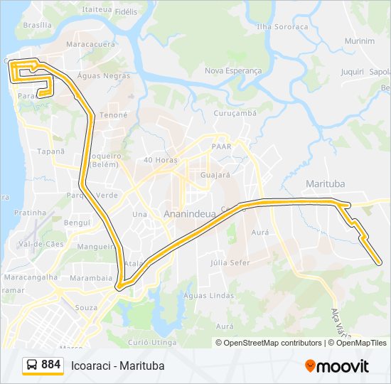 Mapa da linha 884 de ônibus