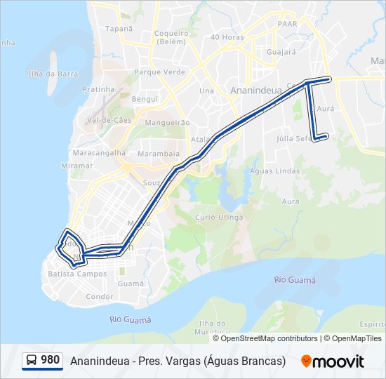 Mapa da linha 980 de ônibus