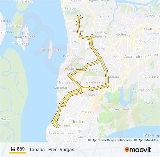 Mapa da linha 869 de ônibus