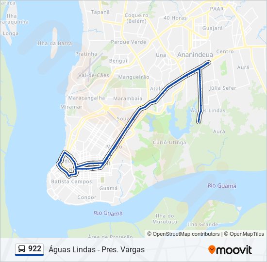 Mapa da linha 922 de ônibus