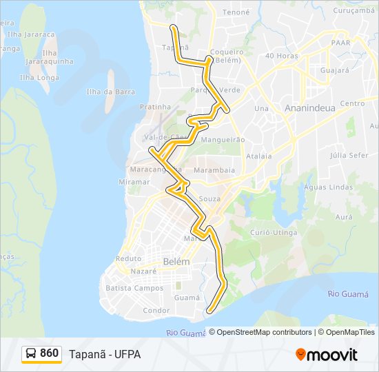 Mapa da linha 860 de ônibus