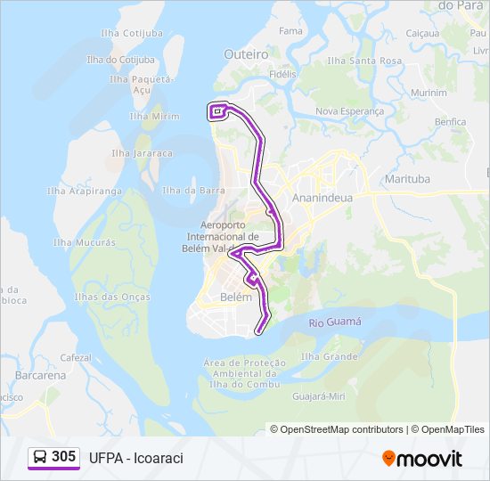 Mapa da linha 305 de ônibus