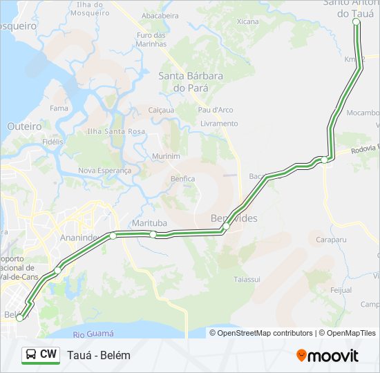 Mapa da linha CW de ônibus