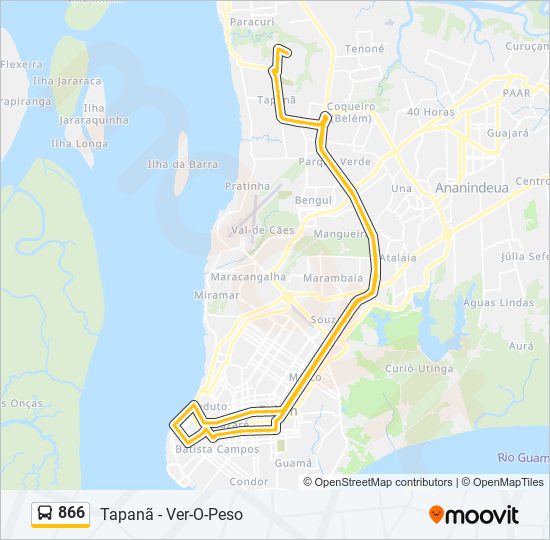 Mapa da linha 866 de ônibus