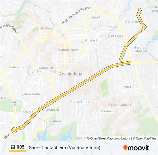 Mapa da linha 005 de ônibus