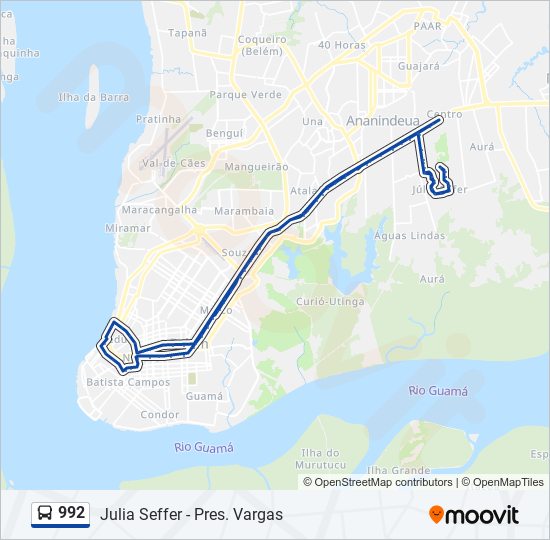 Mapa da linha 992 de Bus