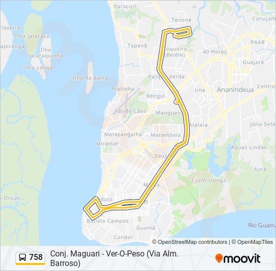 Mapa da linha 758 de ônibus