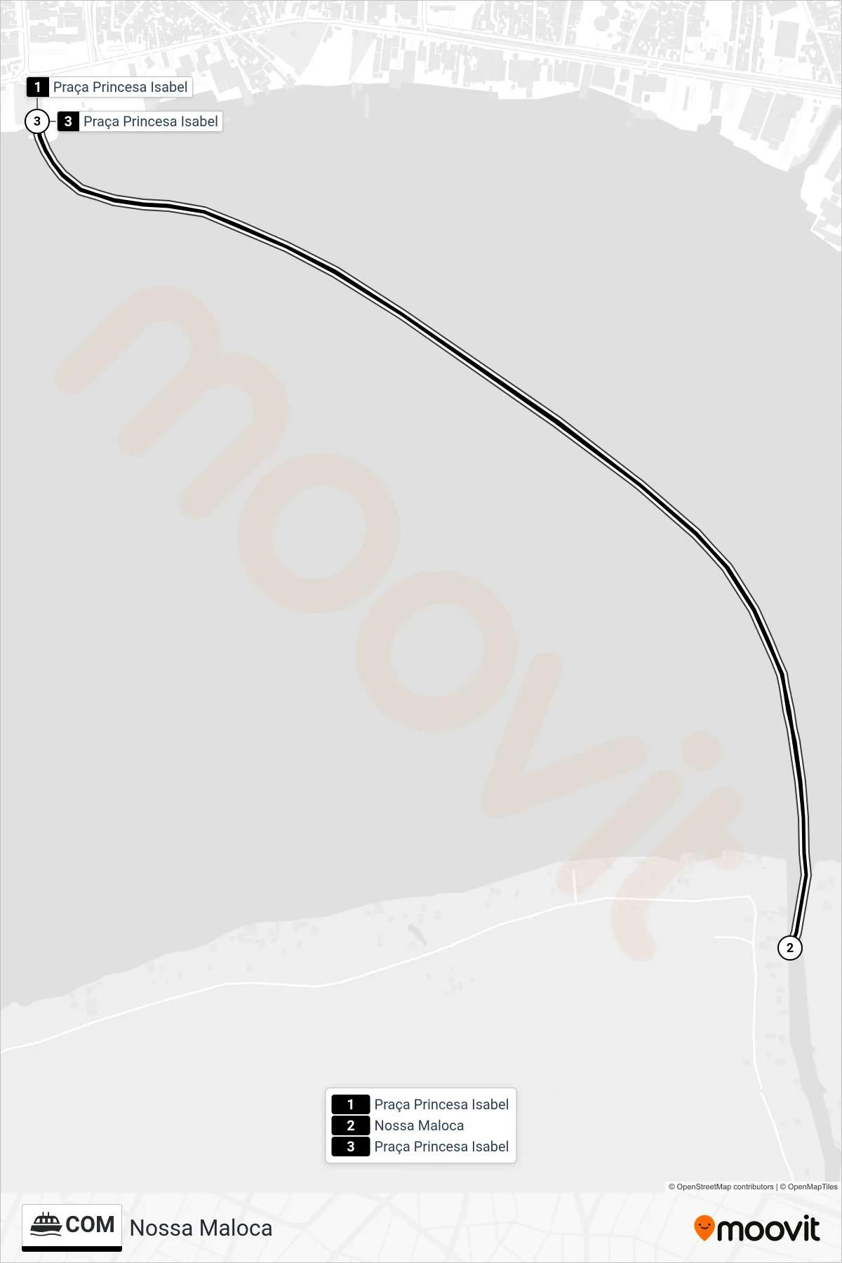 COM ferry Line (Nossa Maloca) route and stops on a map