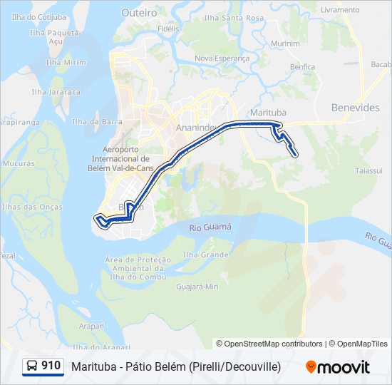 Mapa da linha 910 de ônibus