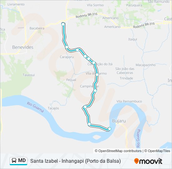 Mapa da linha MD de ônibus