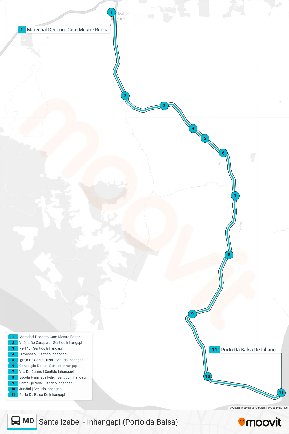 MD bus Line (Santa Izabel - Porto Da Balsa) route and stops on a map