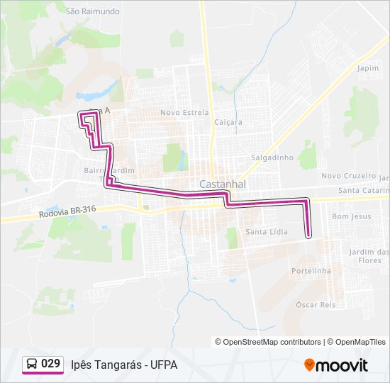 Mapa da linha 029 de ônibus