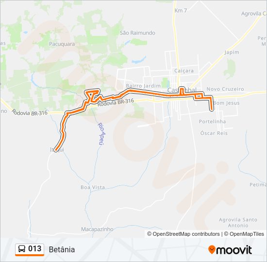 Mapa da linha 013 de ônibus