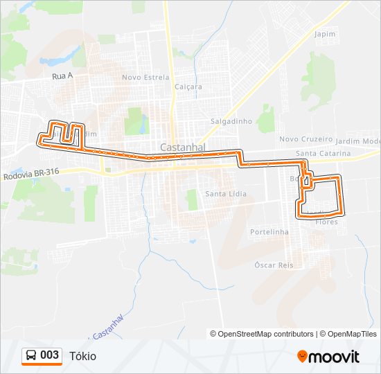 Mapa da linha 003 de ônibus