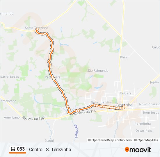 Mapa da linha 033 de ônibus