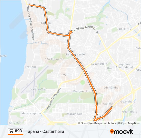 Mapa da linha 893 de ônibus