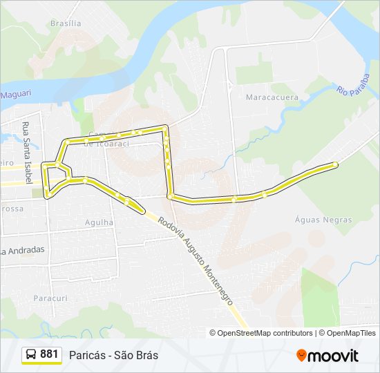 Mapa da linha 881 de ônibus