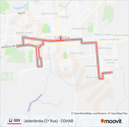 Mapa da linha 009 de ônibus