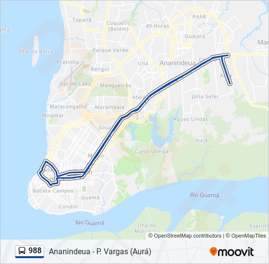 Mapa da linha 988 de ônibus