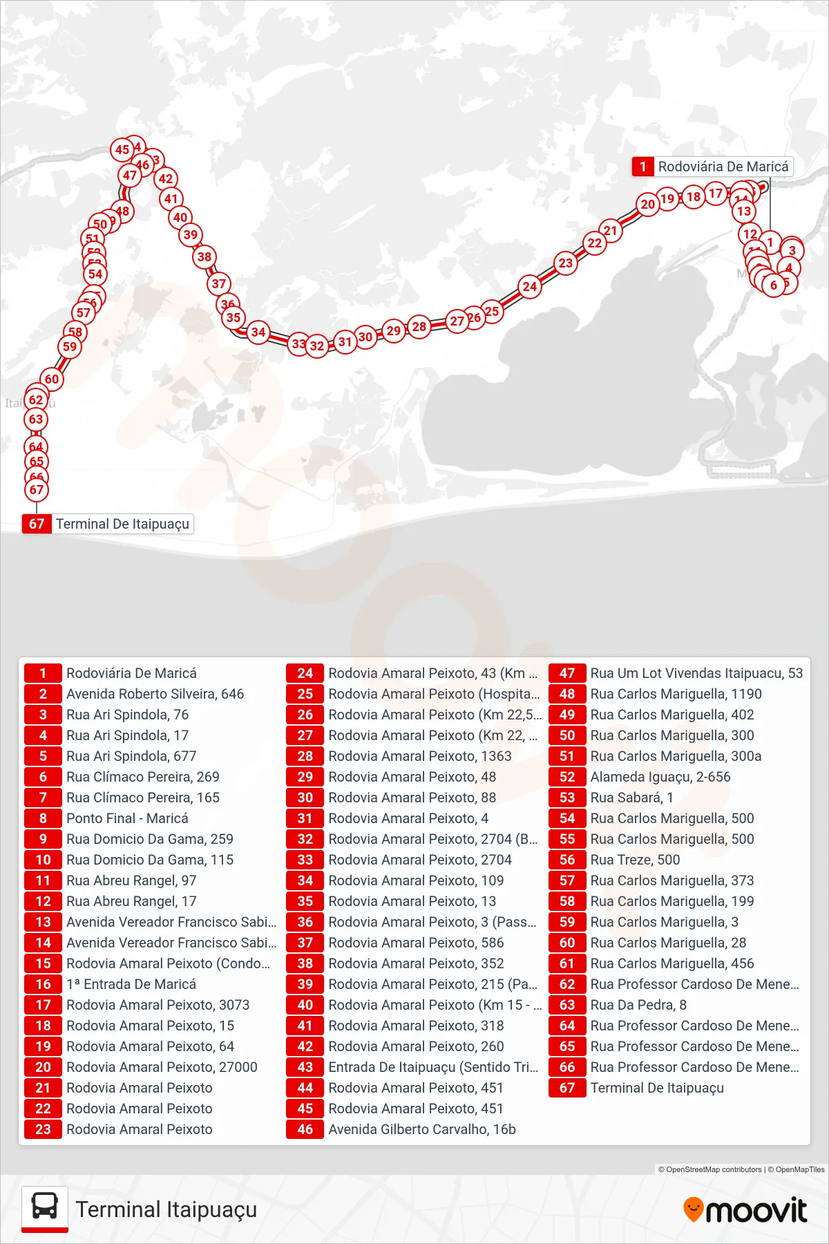 E30B bus Line (Terminal Itaipuaçu) route and stops on a map
